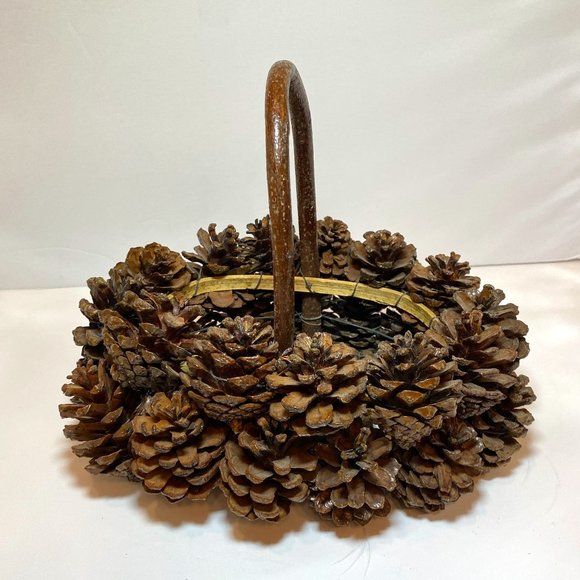 Holiday Real Pine Cones Christmas Basket with Handle *read* - Picture 6 of 6